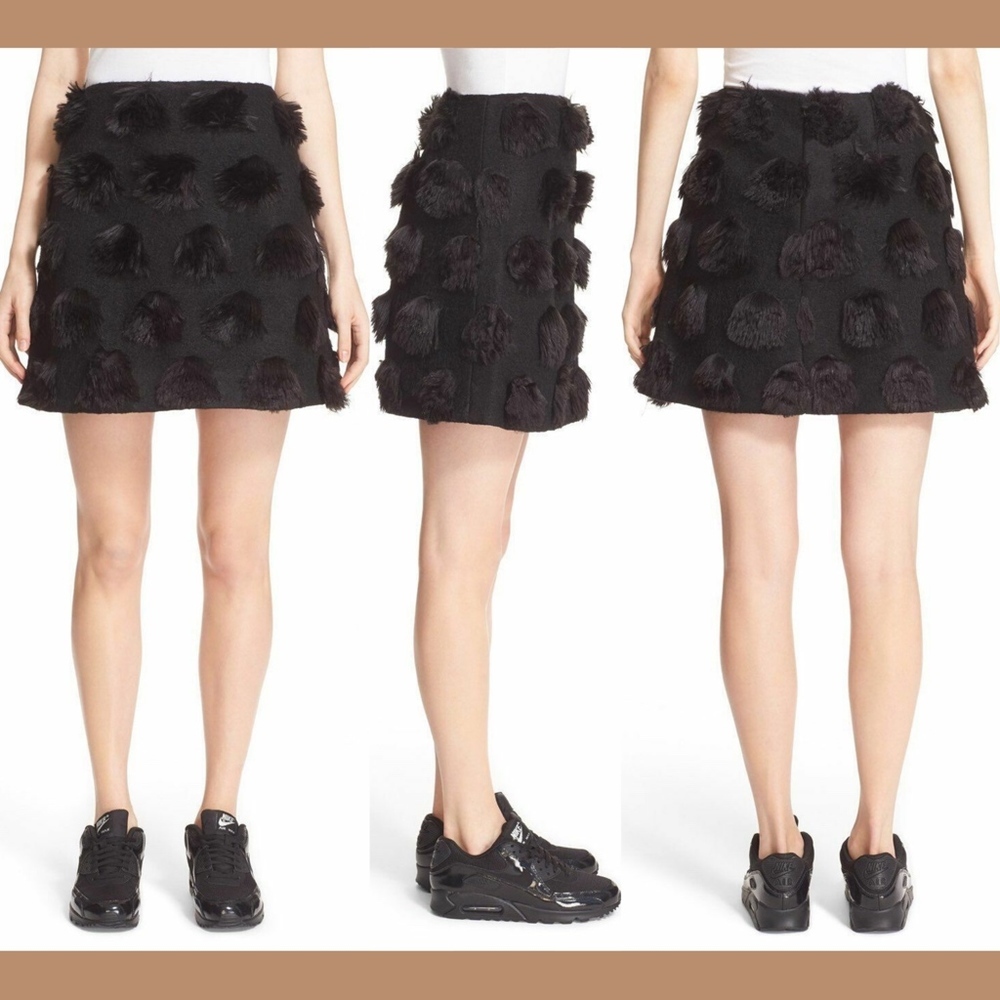 NWT $305 NICOPANDA Faux‎ Fur Dot Mini Skirt in Black [SZ 4 ]